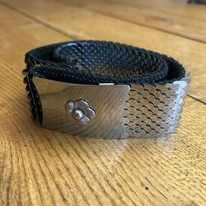 VTG 70s Garay Silver Metal Fish Scale Stretch Belt Flower Buckle